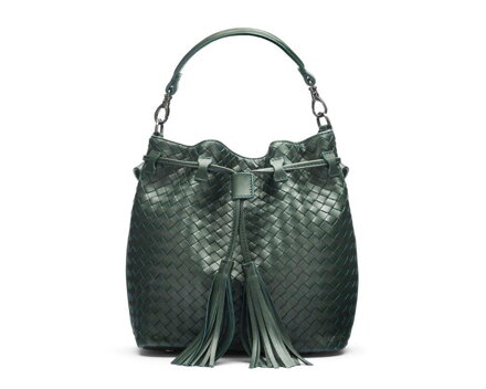 Bucket green leather handbag